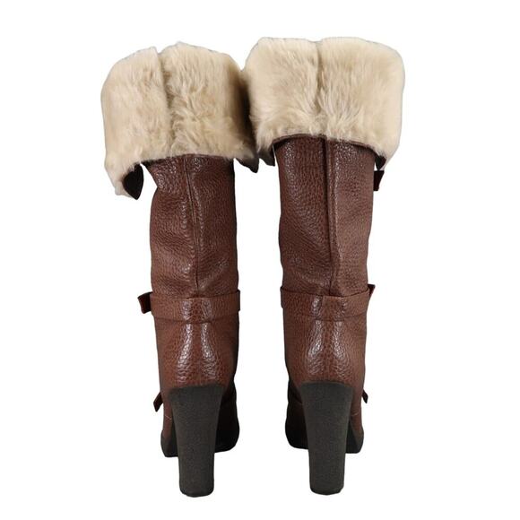 Luxury Rebel Shoes Womens 37 Boots Penelope Knee High Heel Leather Fold Over Fur - Picture 5 of 16